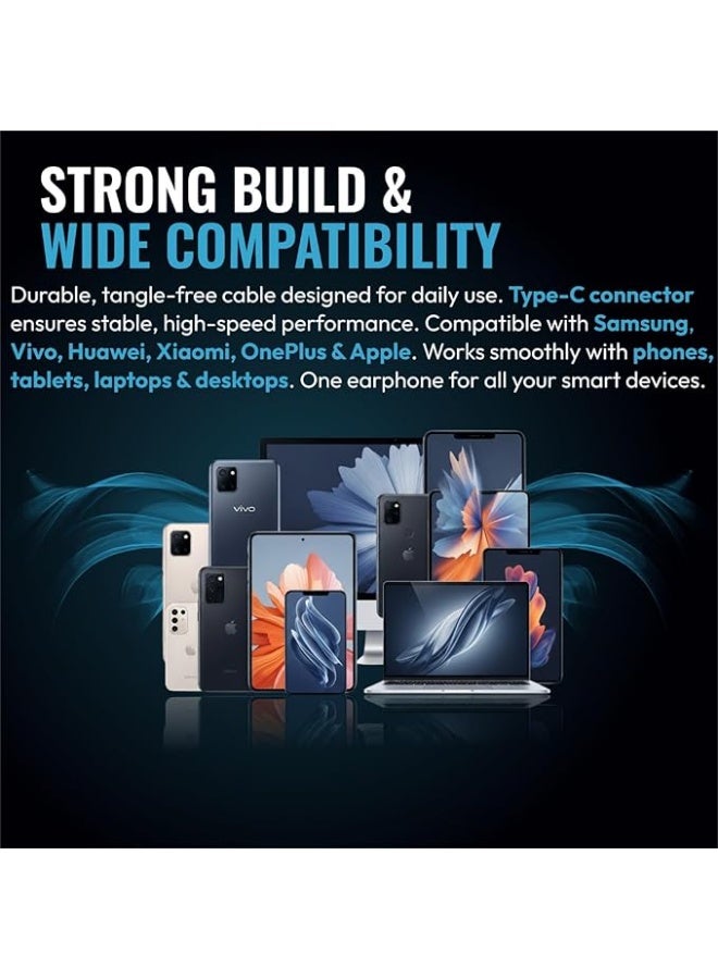 هامزون سماعات هامزون مزودة بموصل من النوع C وميكروفون - سماعات ستيريو مع تحكم مدمج في مستوى الصوت، صوت جهير قوي، متوافقة مع الهواتف الذكية والأجهزة اللوحية التي تعمل بنظام أندرويد - Image 5